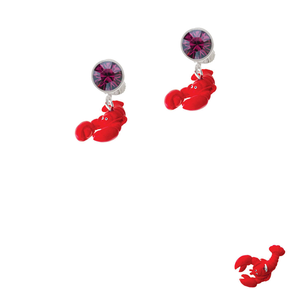 Resin Curved Red Lobster Crystal Clip On Earrings Image 8