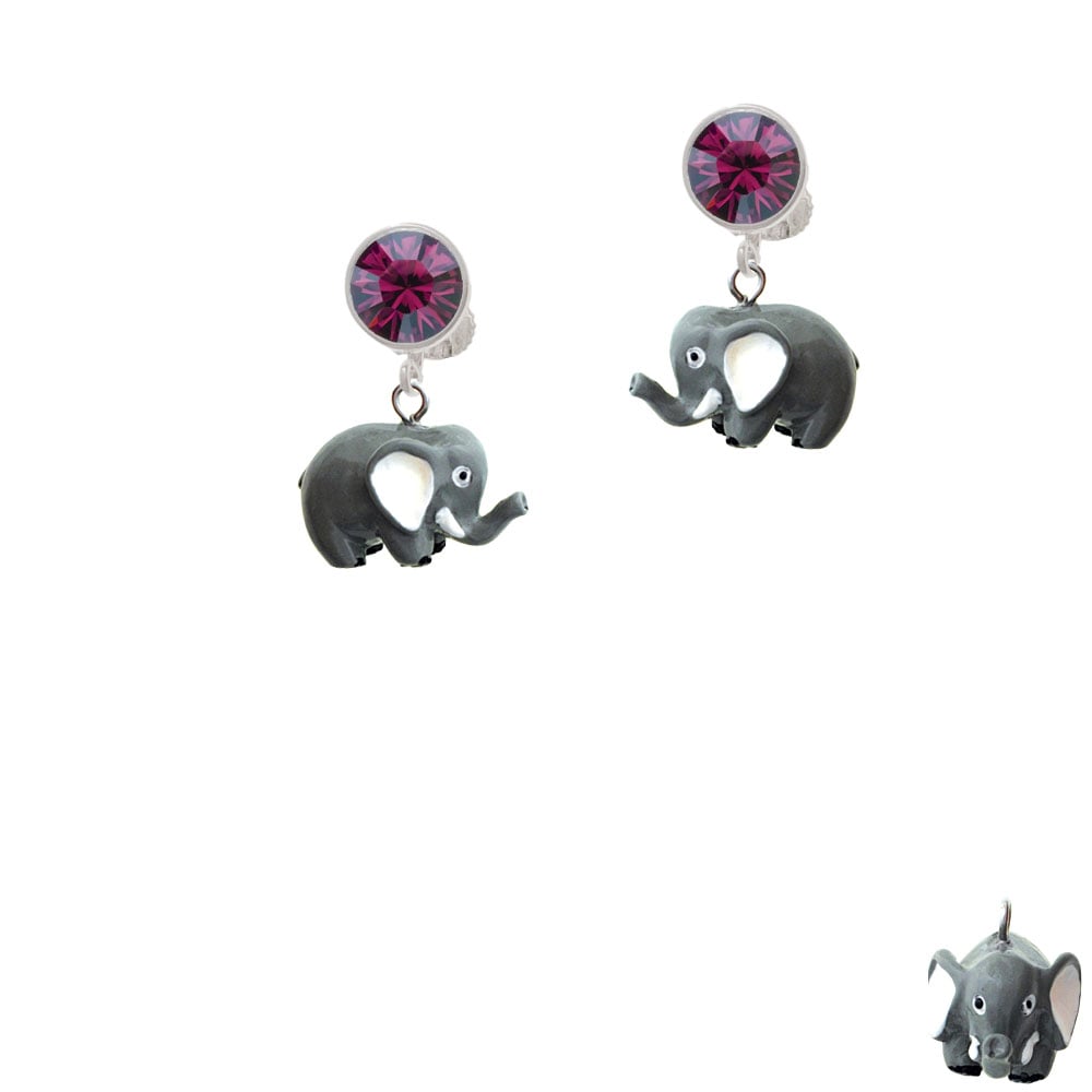 Resin Elephant Crystal Clip On Earrings Image 1