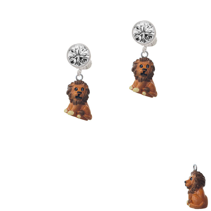 Resin Tan Lion Crystal Clip On Earrings Image 2