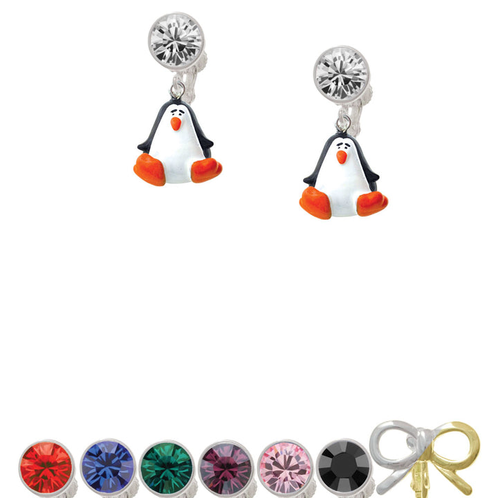 Resin Penguin Crystal Clip On Earrings Image 1