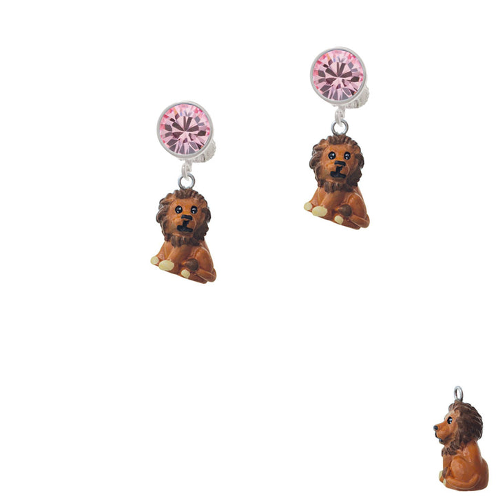 Resin Tan Lion Crystal Clip On Earrings Image 4