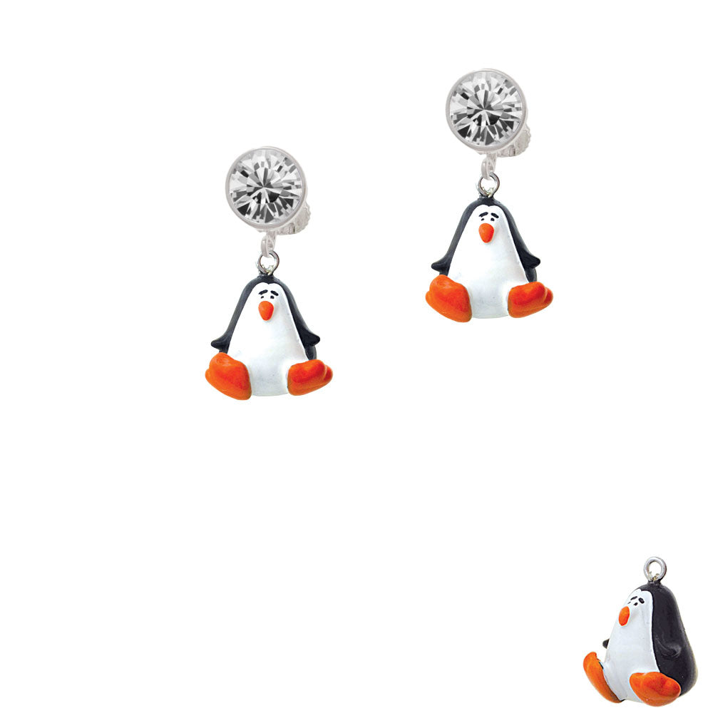 Resin Penguin Crystal Clip On Earrings Image 2