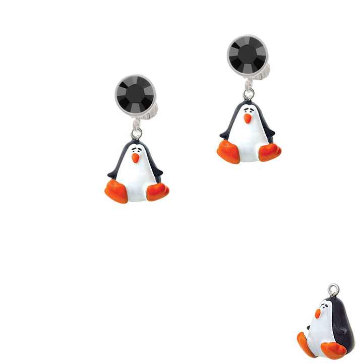 Resin Penguin Crystal Clip On Earrings Image 3