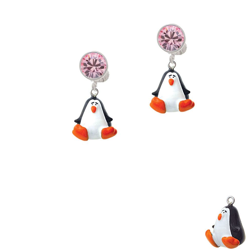 Resin Penguin Crystal Clip On Earrings Image 4