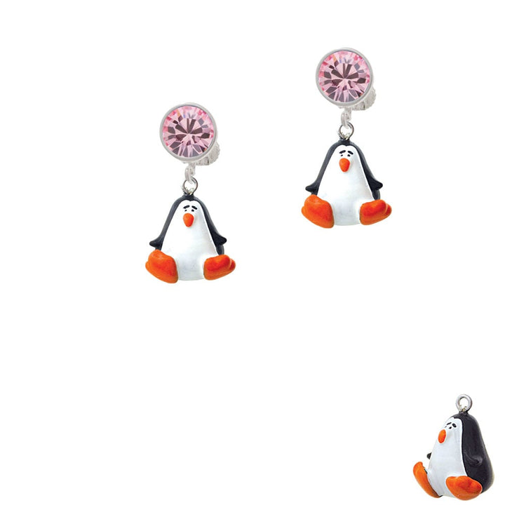 Resin Penguin Crystal Clip On Earrings Image 1