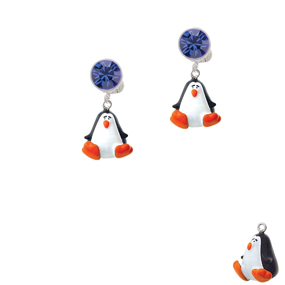 Resin Penguin Crystal Clip On Earrings Image 1