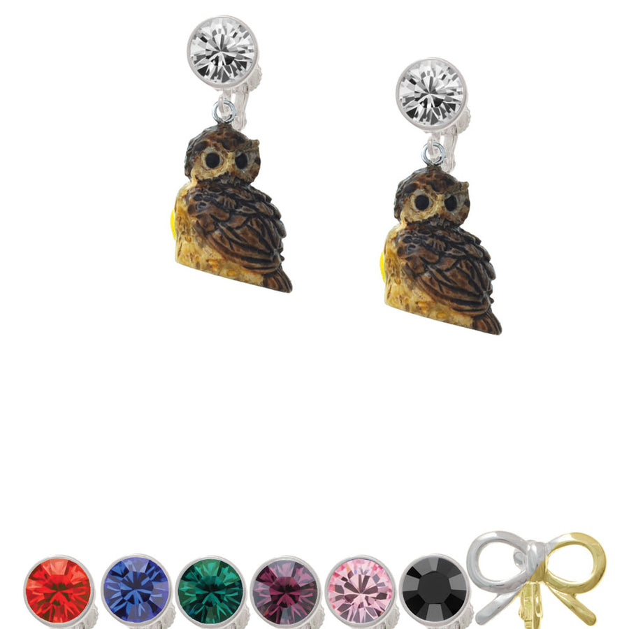 Resin Sitting Owl Crystal Clip On Earrings Image 1