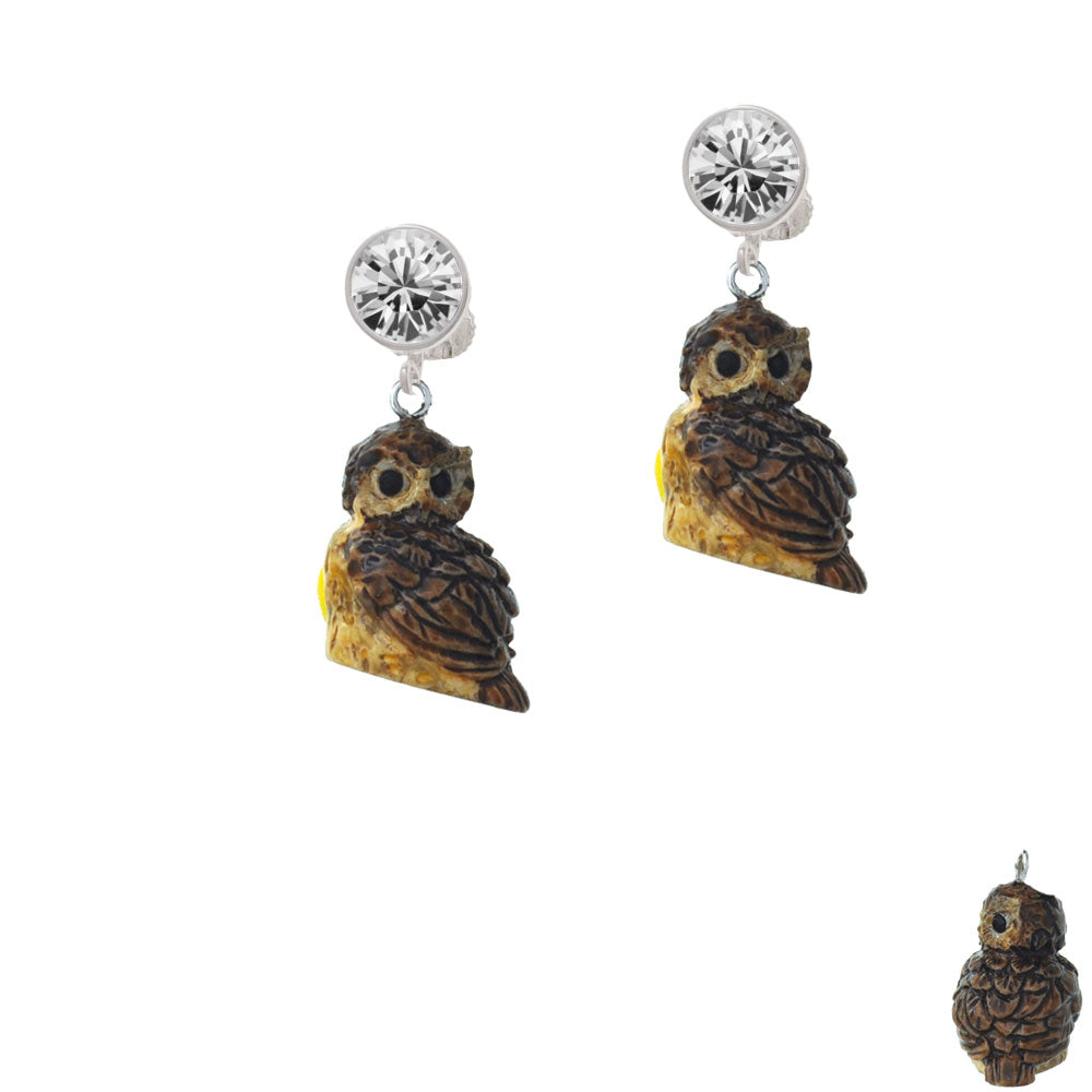 Resin Sitting Owl Crystal Clip On Earrings Image 2