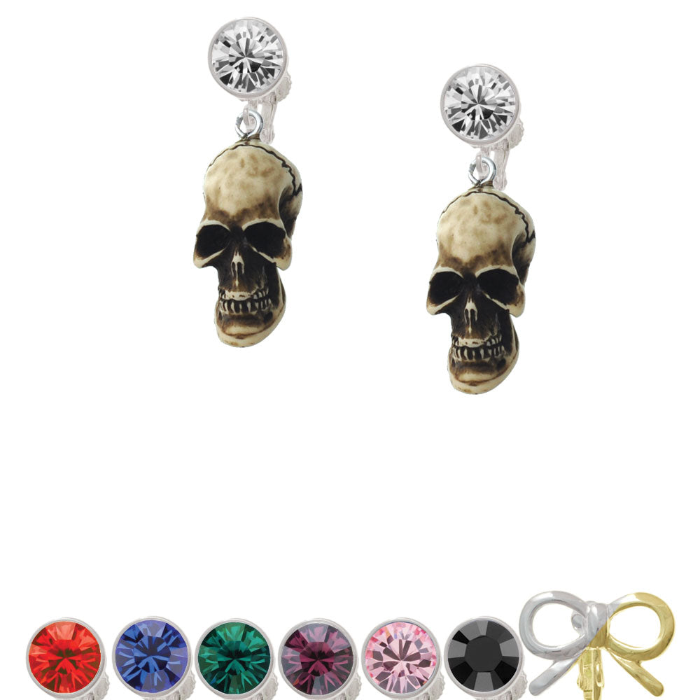 Resin Skull Crystal Clip On Earrings Image 1