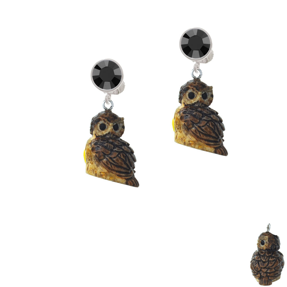 Resin Sitting Owl Crystal Clip On Earrings Image 3