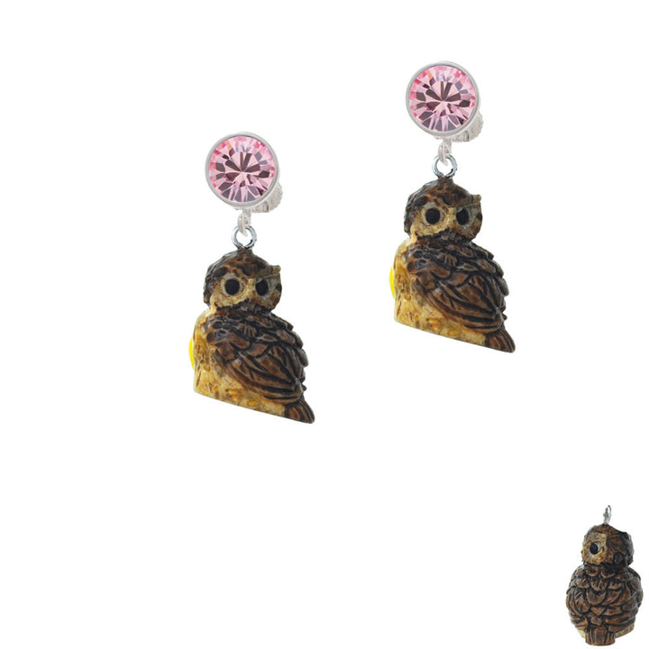 Resin Sitting Owl Crystal Clip On Earrings Image 4