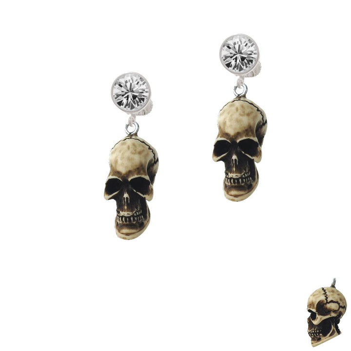 Resin Skull Crystal Clip On Earrings Image 2