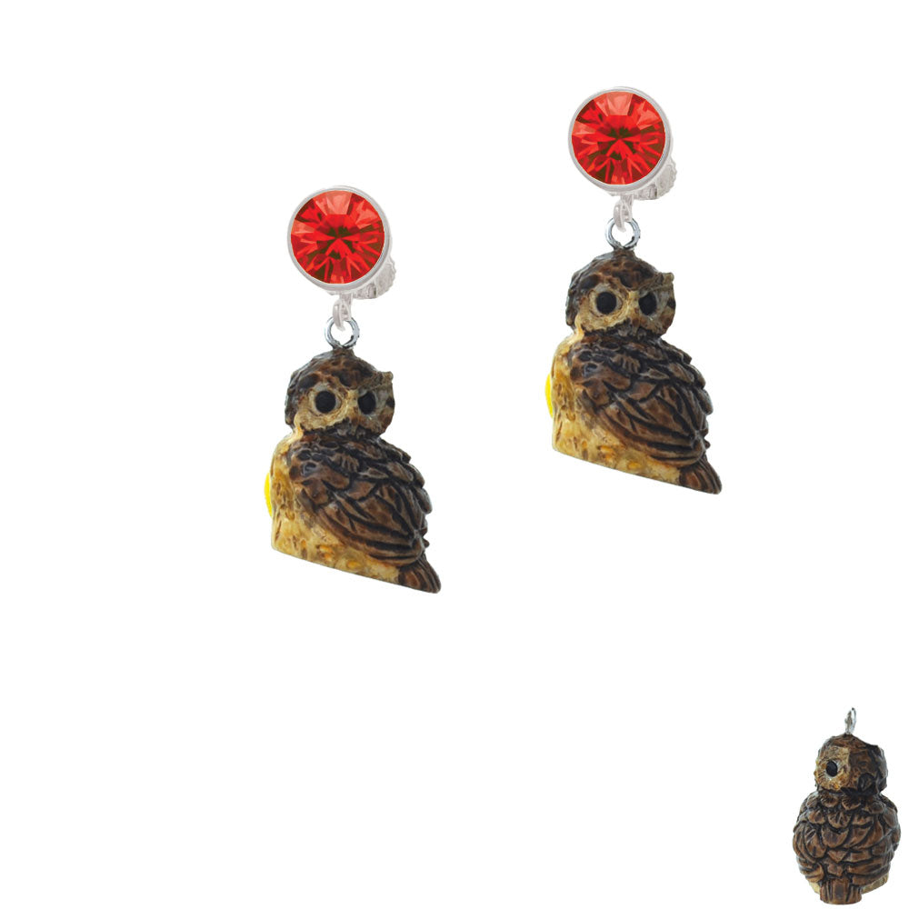 Resin Sitting Owl Crystal Clip On Earrings Image 4