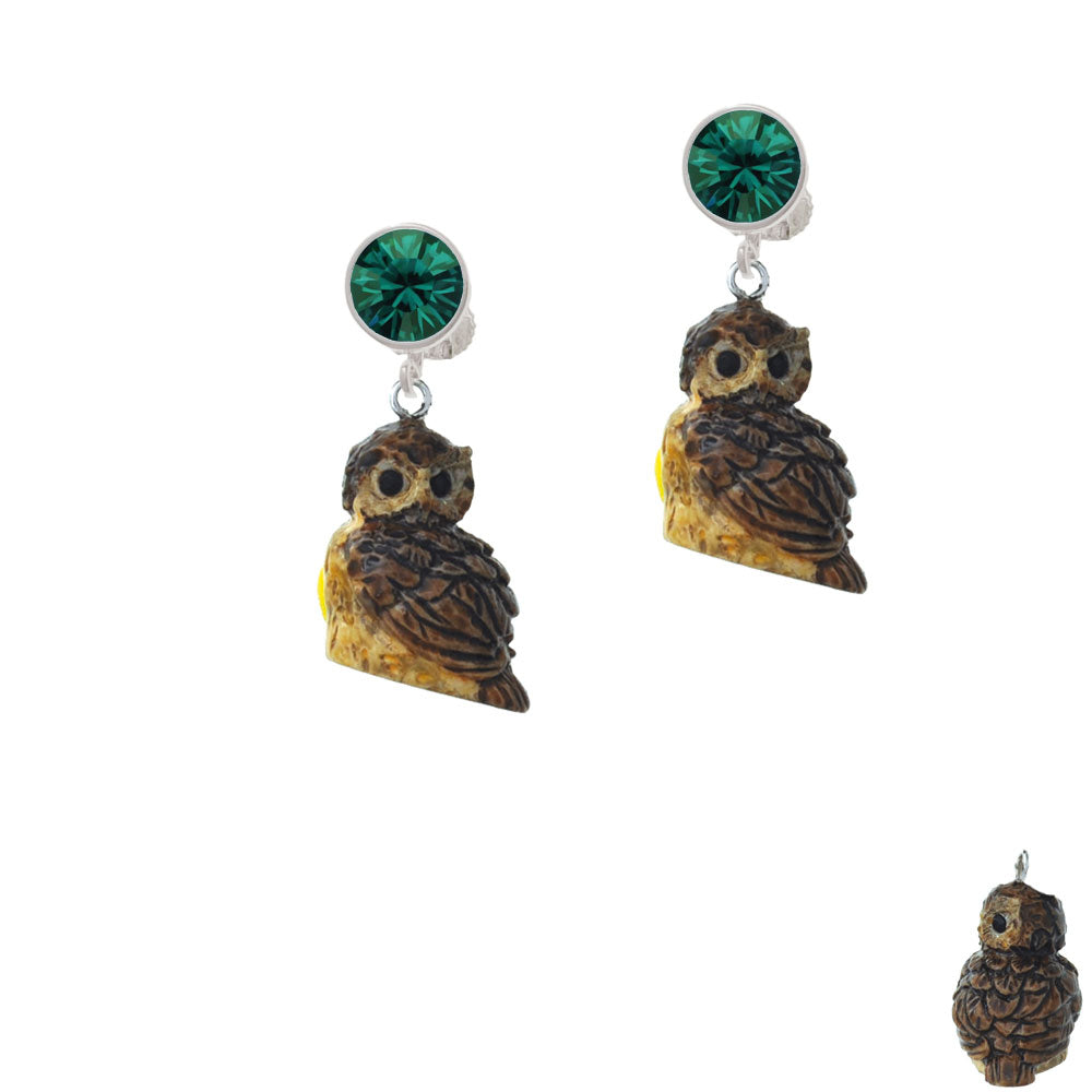 Resin Sitting Owl Crystal Clip On Earrings Image 6