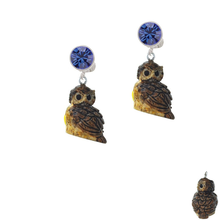 Resin Sitting Owl Crystal Clip On Earrings Image 7