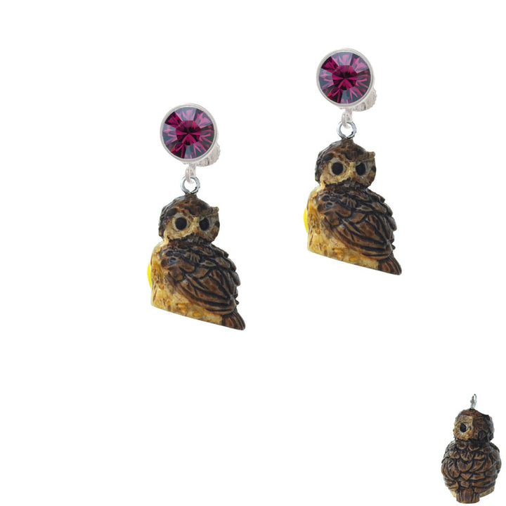 Resin Sitting Owl Crystal Clip On Earrings Image 8