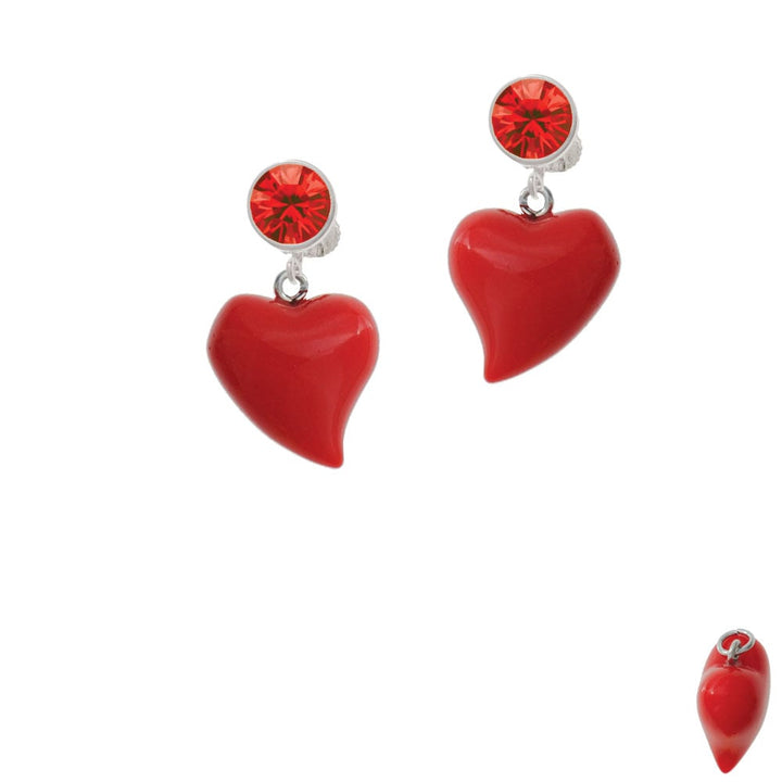 Resin Red Puffy Heart Crystal Clip On Earrings Image 4