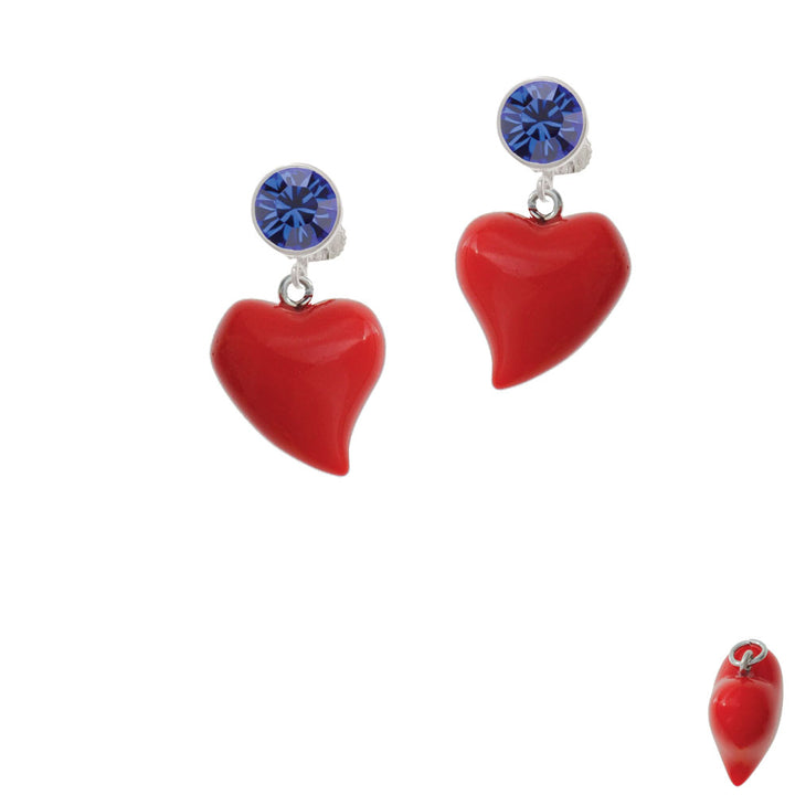 Resin Red Puffy Heart Crystal Clip On Earrings Image 7