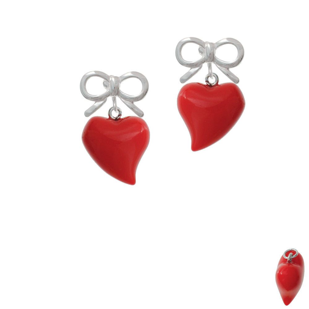 Resin Red Puffy Heart Crystal Clip On Earrings Image 9