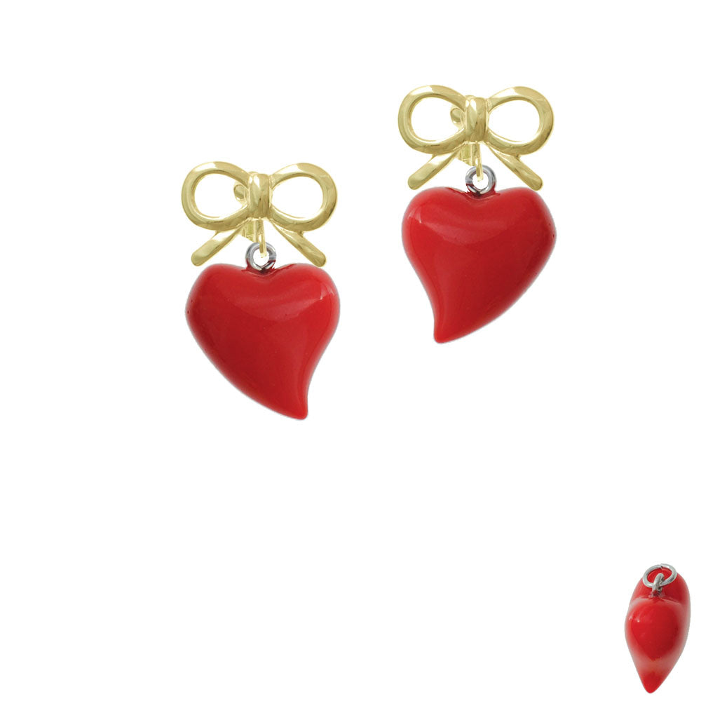 Resin Red Puffy Heart Crystal Clip On Earrings Image 10