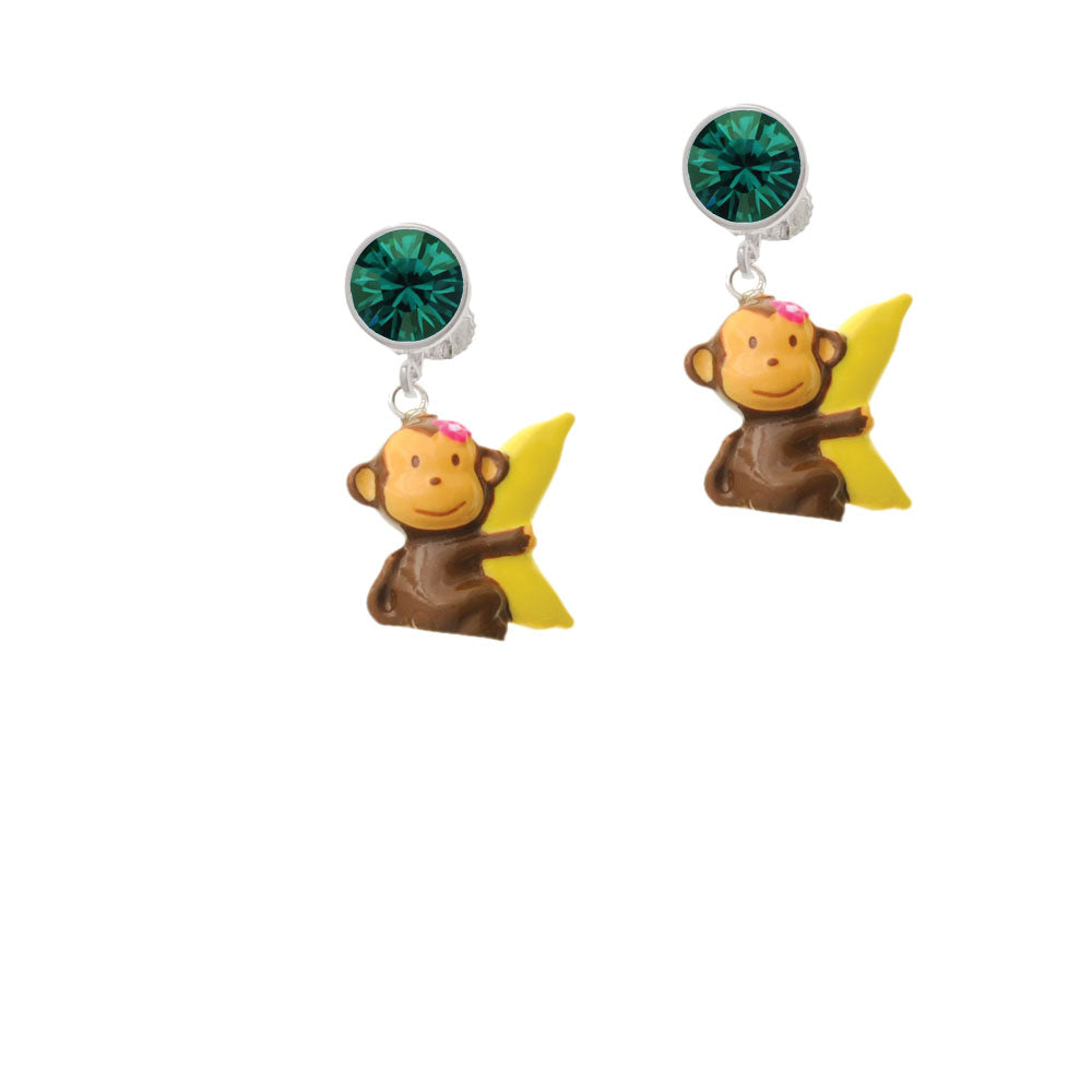 Resin Monkey Hugging a Banana Crystal Clip On Earrings Image 6