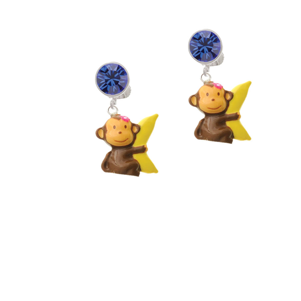 Resin Monkey Hugging a Banana Crystal Clip On Earrings Image 7