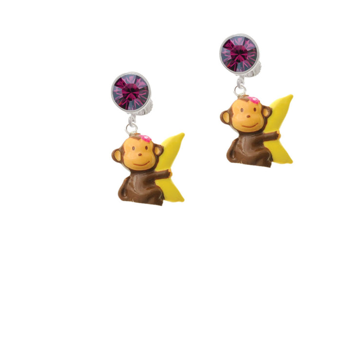 Resin Monkey Hugging a Banana Crystal Clip On Earrings Image 8