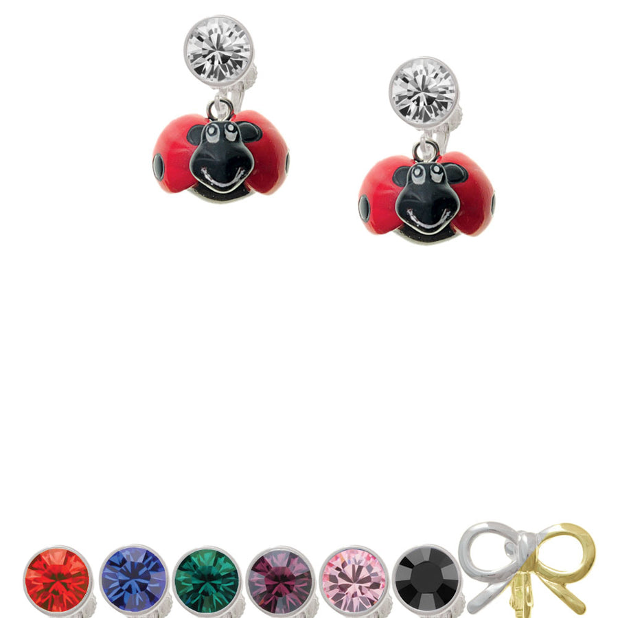 Resin Red and Black Ladybug Sweetie Crystal Clip On Earrings Image 1