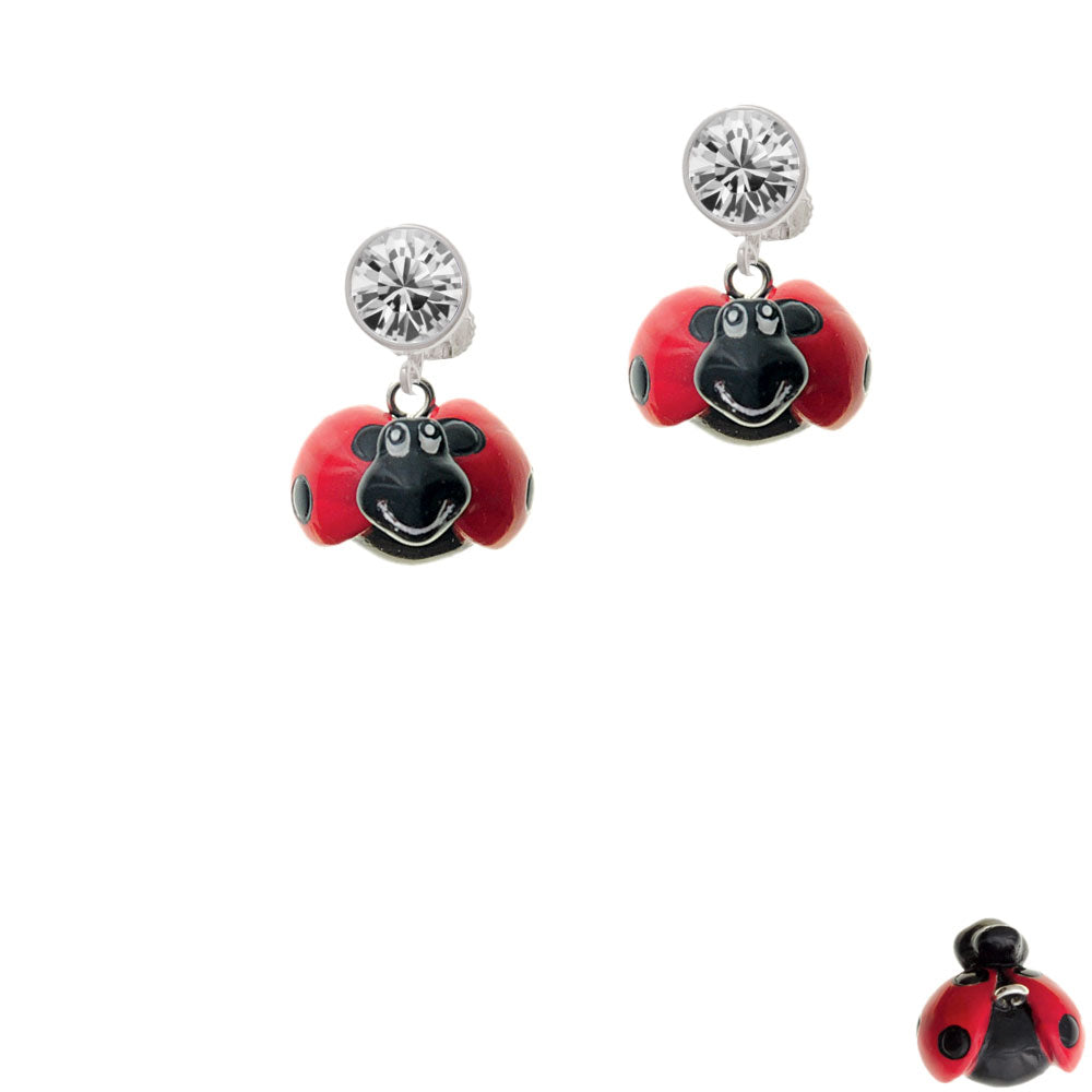 Resin Red and Black Ladybug Sweetie Crystal Clip On Earrings Image 2