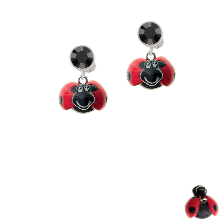 Resin Red and Black Ladybug Sweetie Crystal Clip On Earrings Image 3