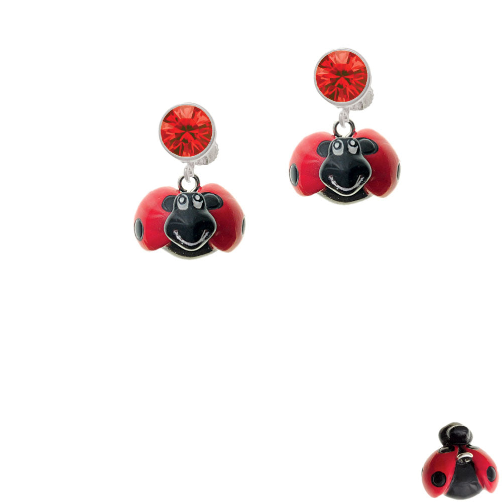 Resin Red and Black Ladybug Sweetie Crystal Clip On Earrings Image 4