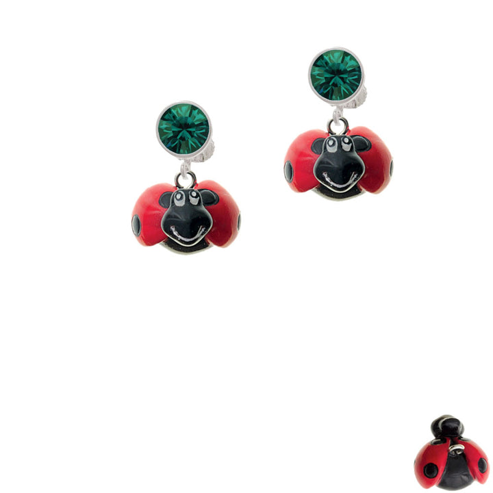 Resin Red and Black Ladybug Sweetie Crystal Clip On Earrings Image 6