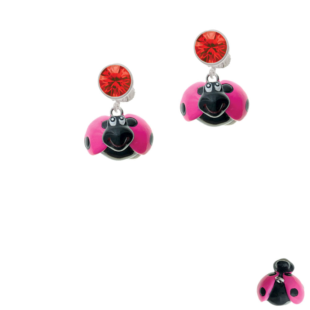 Resin Hot Pink and Black Ladybug Sweetie Crystal Clip On Earrings Image 4