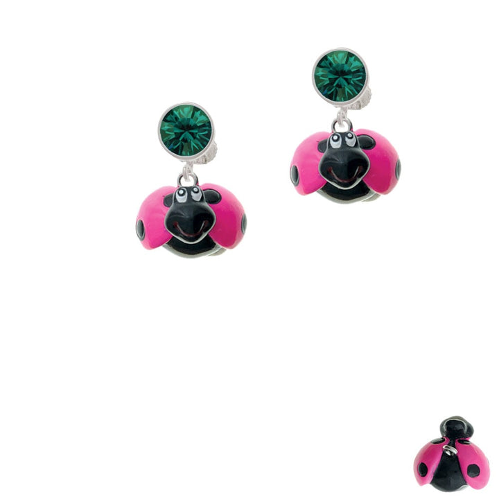 Resin Hot Pink and Black Ladybug Sweetie Crystal Clip On Earrings Image 6