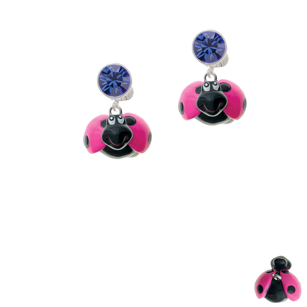 Resin Hot Pink and Black Ladybug Sweetie Crystal Clip On Earrings Image 7