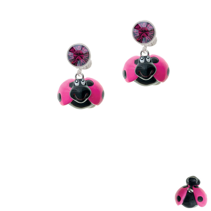 Resin Hot Pink and Black Ladybug Sweetie Crystal Clip On Earrings Image 8