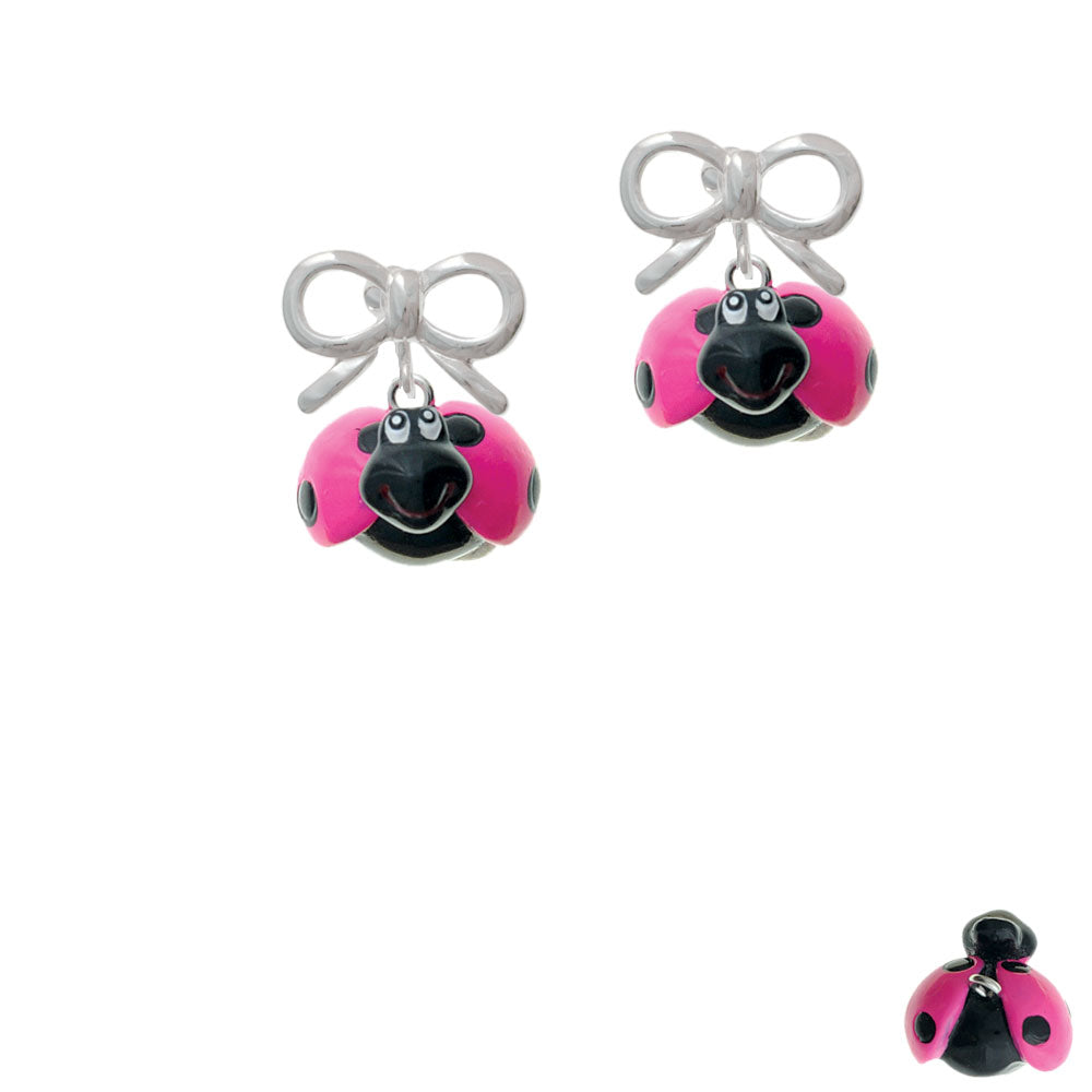 Resin Hot Pink and Black Ladybug Sweetie Crystal Clip On Earrings Image 9