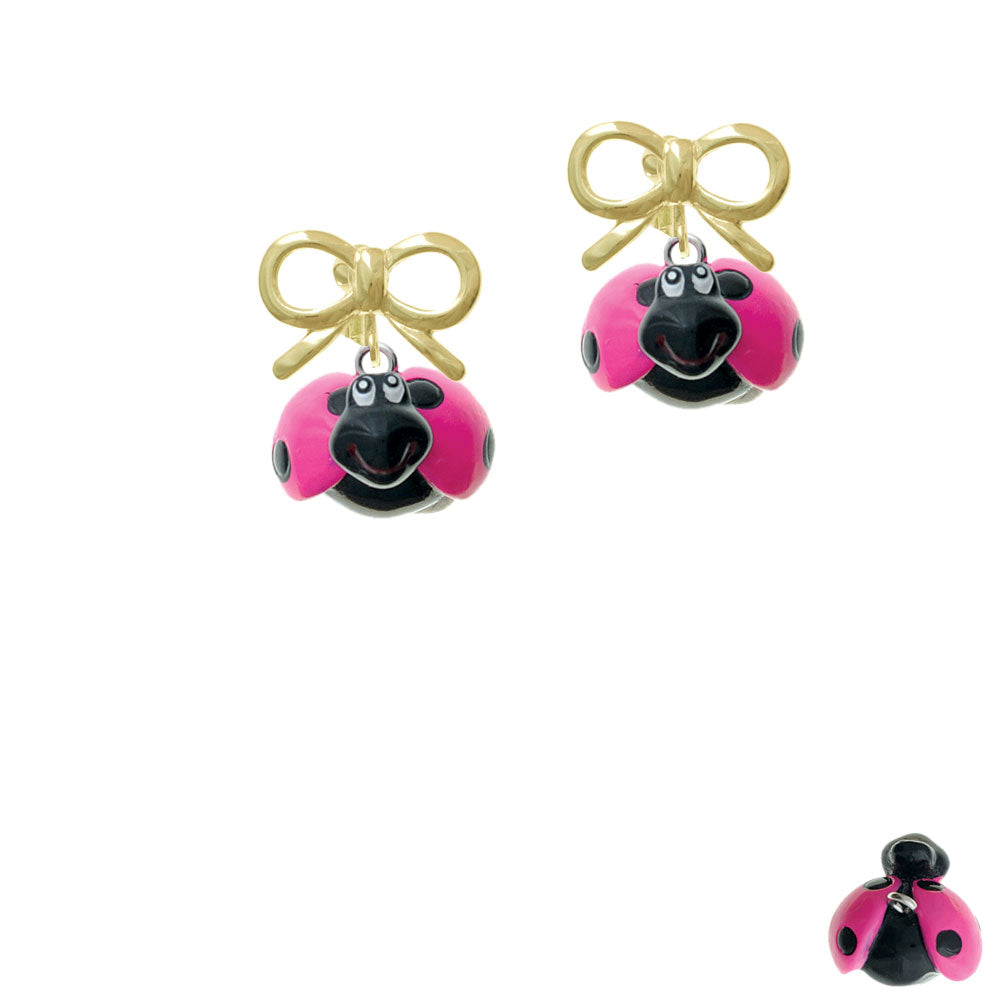 Resin Hot Pink and Black Ladybug Sweetie Crystal Clip On Earrings Image 10