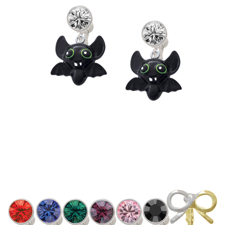 Resin Bat Buddy Crystal Clip On Earrings Image 1