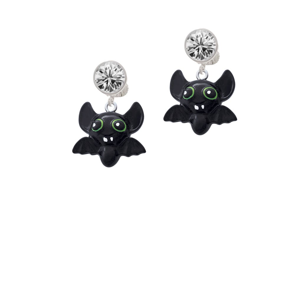 Resin Bat Buddy Crystal Clip On Earrings Image 1