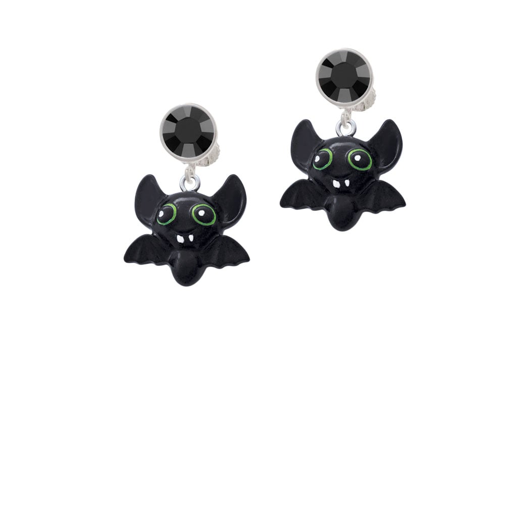 Resin Bat Buddy Crystal Clip On Earrings Image 1