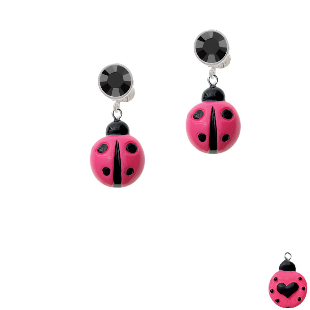 Resin Hot Pink Ladybug Love Bug Crystal Clip On Earrings Image 3