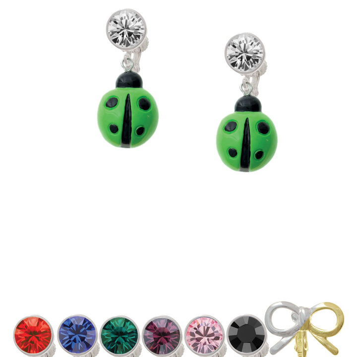 Resin Lime Green Ladybug Love Bug Crystal Clip On Earrings Image 1