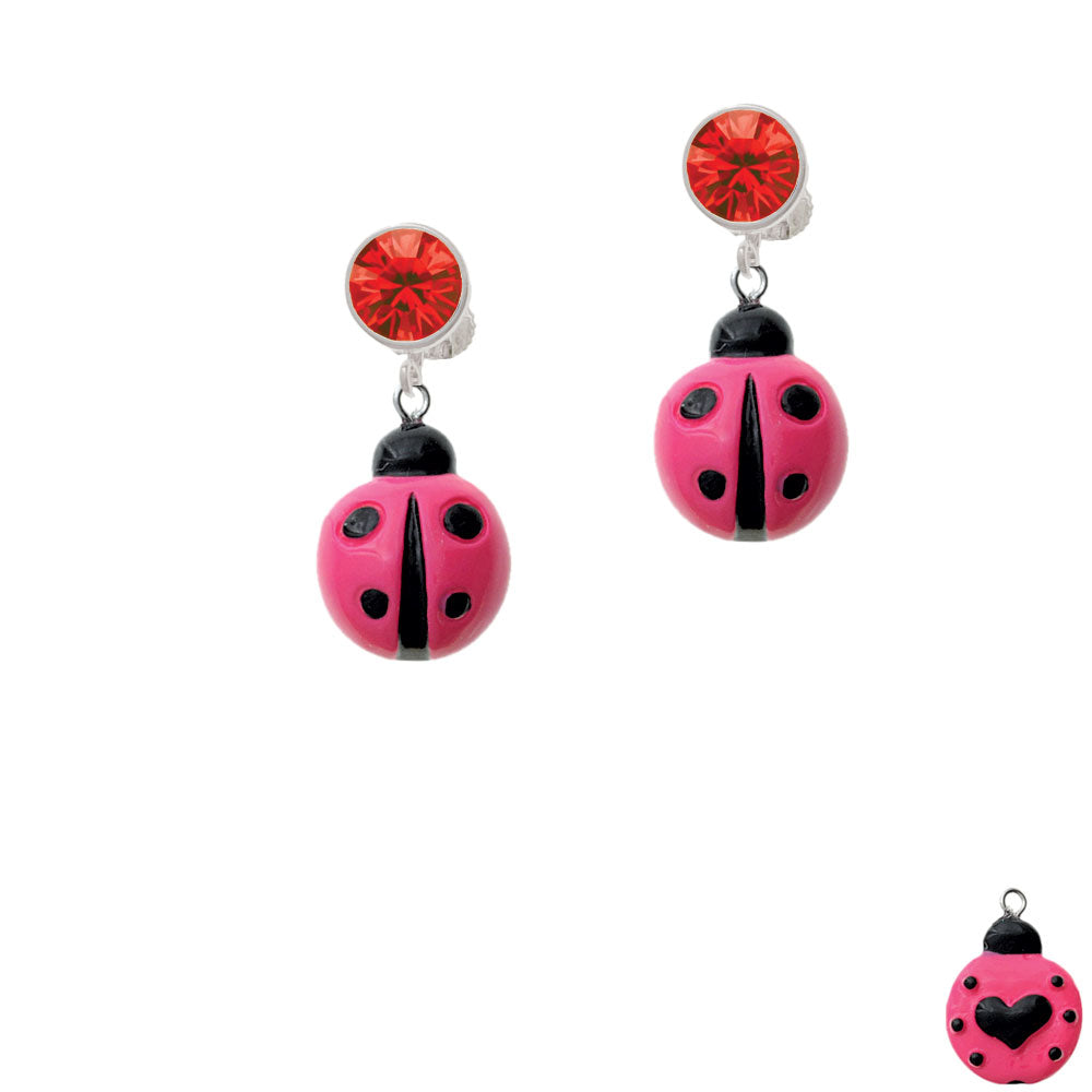 Resin Hot Pink Ladybug Love Bug Crystal Clip On Earrings Image 4