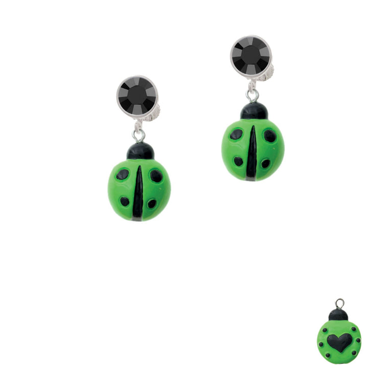 Resin Lime Green Ladybug Love Bug Crystal Clip On Earrings Image 3