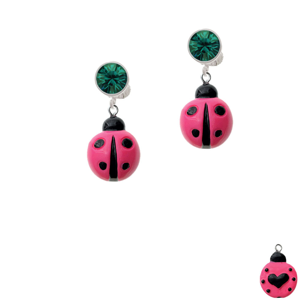 Resin Hot Pink Ladybug Love Bug Crystal Clip On Earrings Image 6