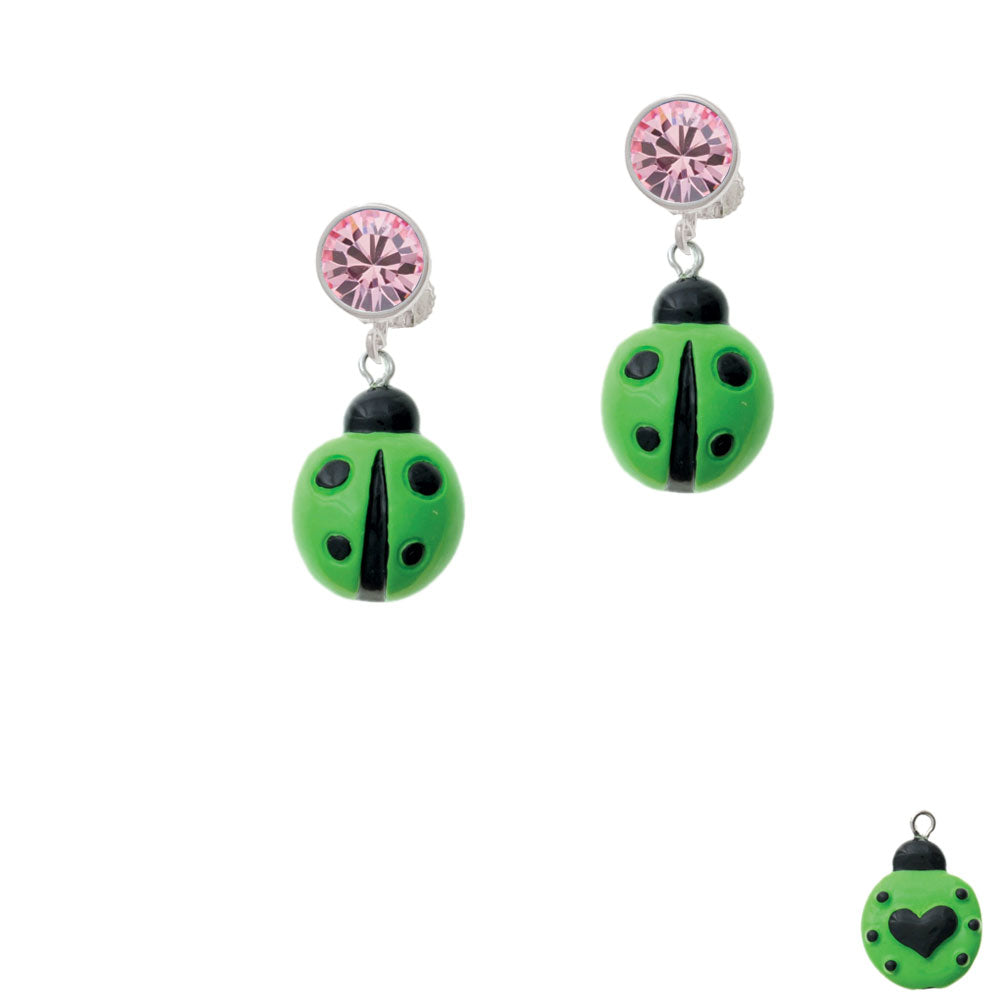 Resin Lime Green Ladybug Love Bug Crystal Clip On Earrings Image 4