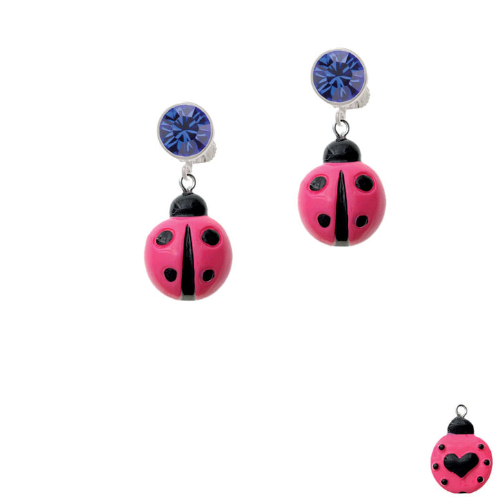 Resin Hot Pink Ladybug Love Bug Crystal Clip On Earrings Image 7