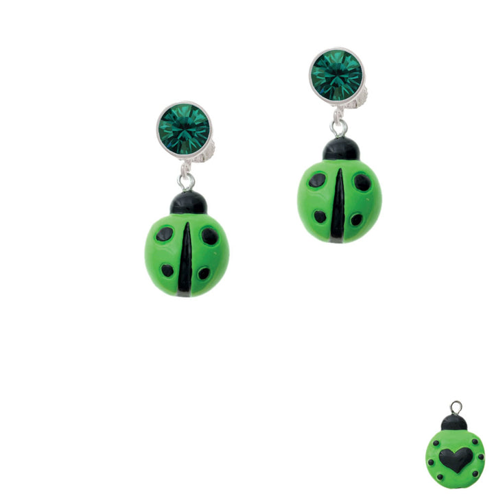 Resin Lime Green Ladybug Love Bug Crystal Clip On Earrings Image 6