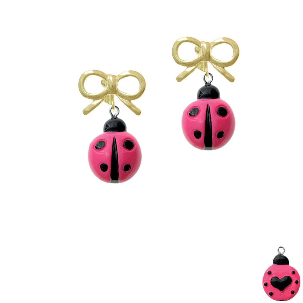 Resin Hot Pink Ladybug Love Bug Crystal Clip On Earrings Image 10